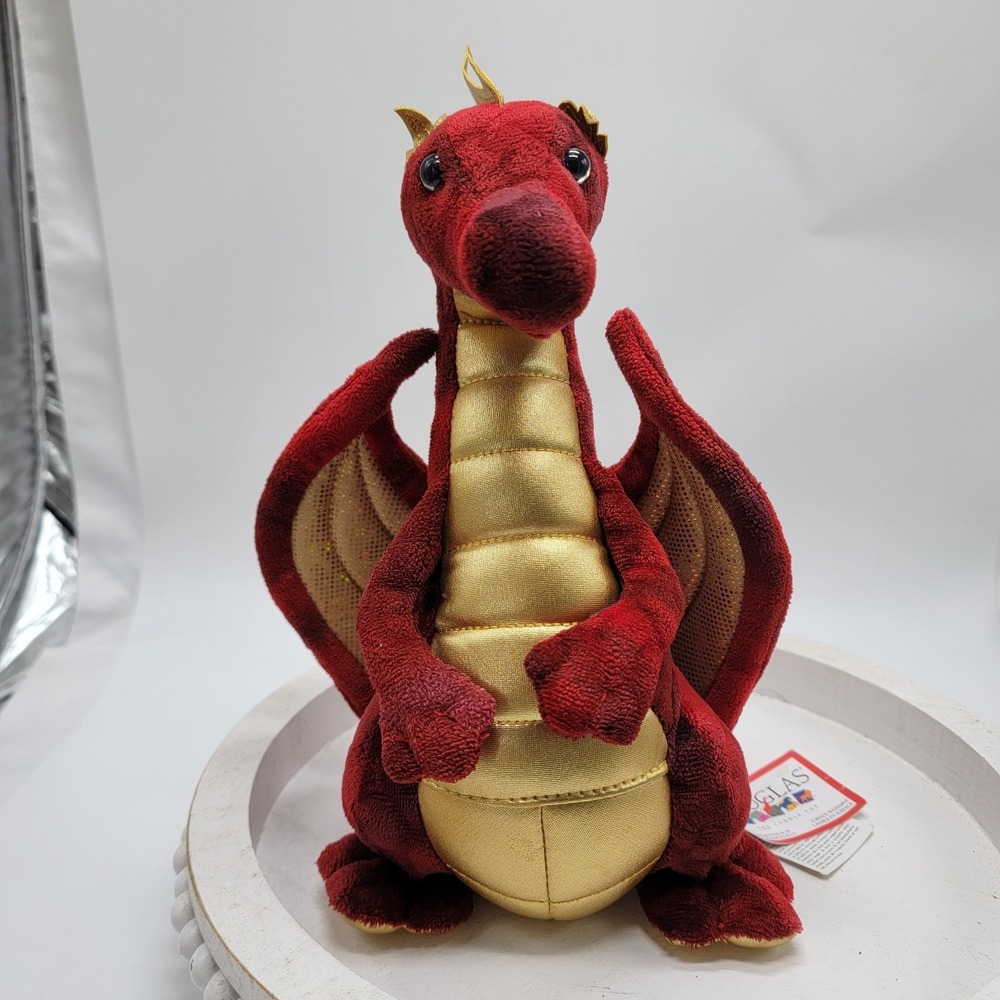 Douglas Eugene Red Dragon 11" Plush Huggable Stuffed Animal Dinousar Gold Soft